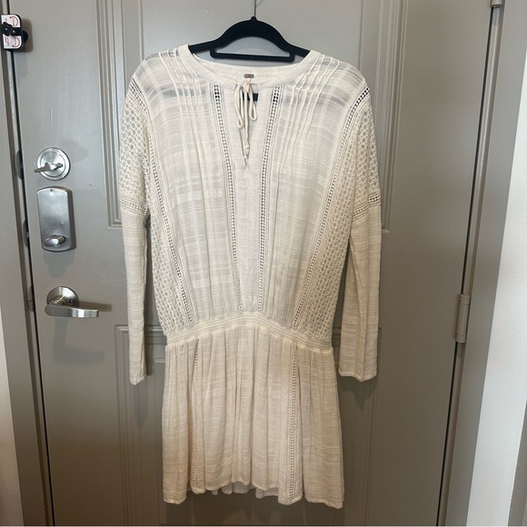 Free People Nomad Peasant Dress Size Large White Boho Flowy Crochet - Picture 2 of 7